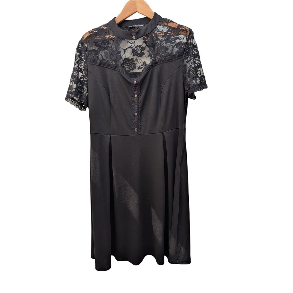 Scarlet Darkness Black Lace Yoke Gothic Midi Dress XL Short Sleeve Fit & Flare